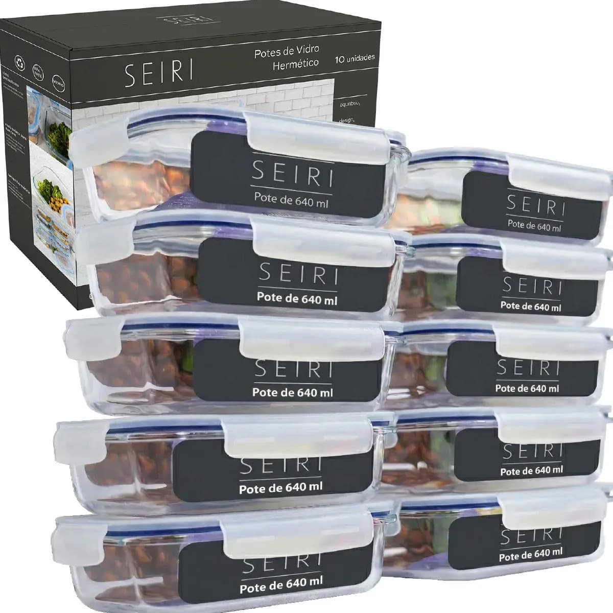 Kit 10 Pote De Vidro Marmita Hermético 640ml Freezer Fitness