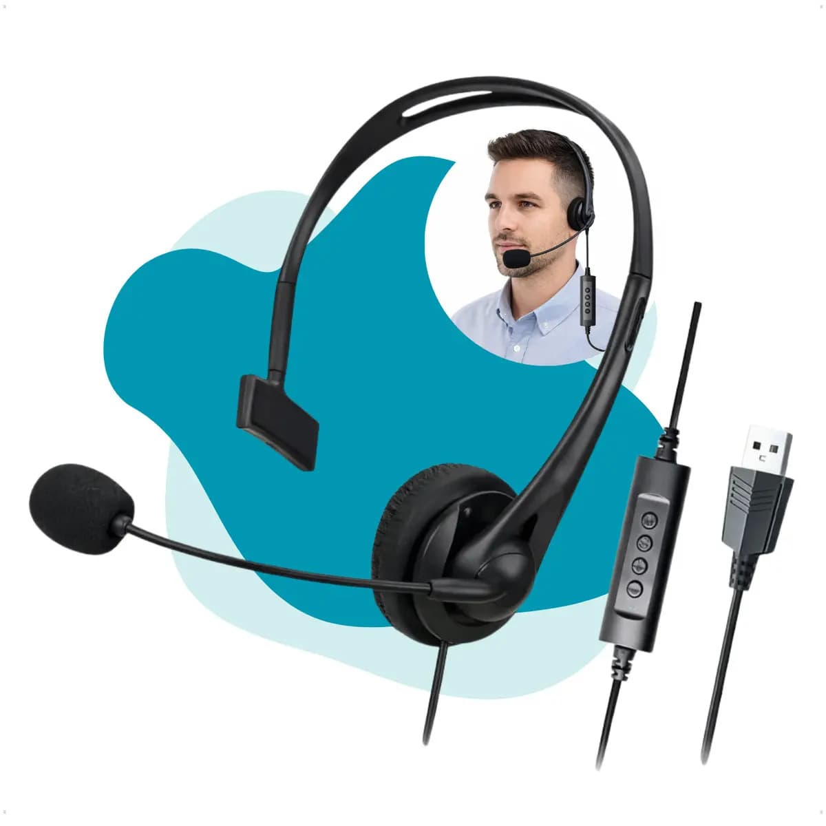 Fone De Ouvido Com Microfone Usb Heaset Call Center Telemarketing Jogos Reunião Empresa Trabalho Profissional Com Fio USB Atendimento Headseats Home Office Computador Notebook Telefone Pc Com NF-E