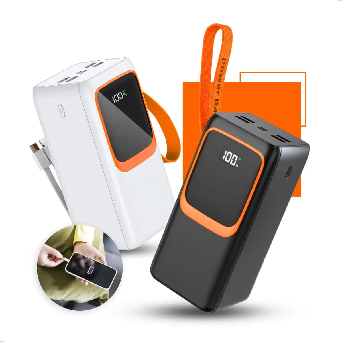 Power Bank Turbo Carregador Portátil 50.000mah Turbo 22.5w Premium Universal Rápida Carga Para Celular iPhone Xiaomi Motorola LG Smartwatch Tablet Display Digital Viagens Festa Ios Nixzen Branco