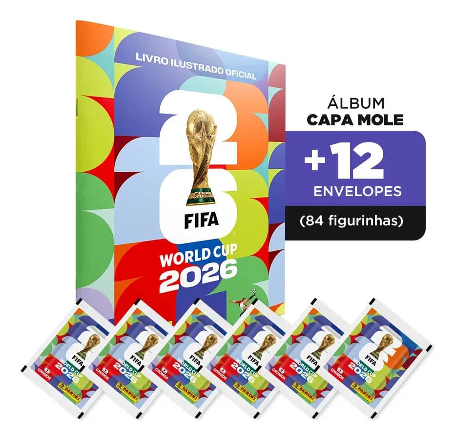 Àlbum Copa Do Mundo Fifa 2026 + 84 Figurinhas Capa mole (12 envelopes)