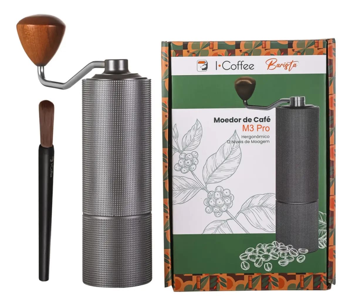 Moedor de Café Manual iCoffee M3 Pro Inox Ajustável CNC420 20g