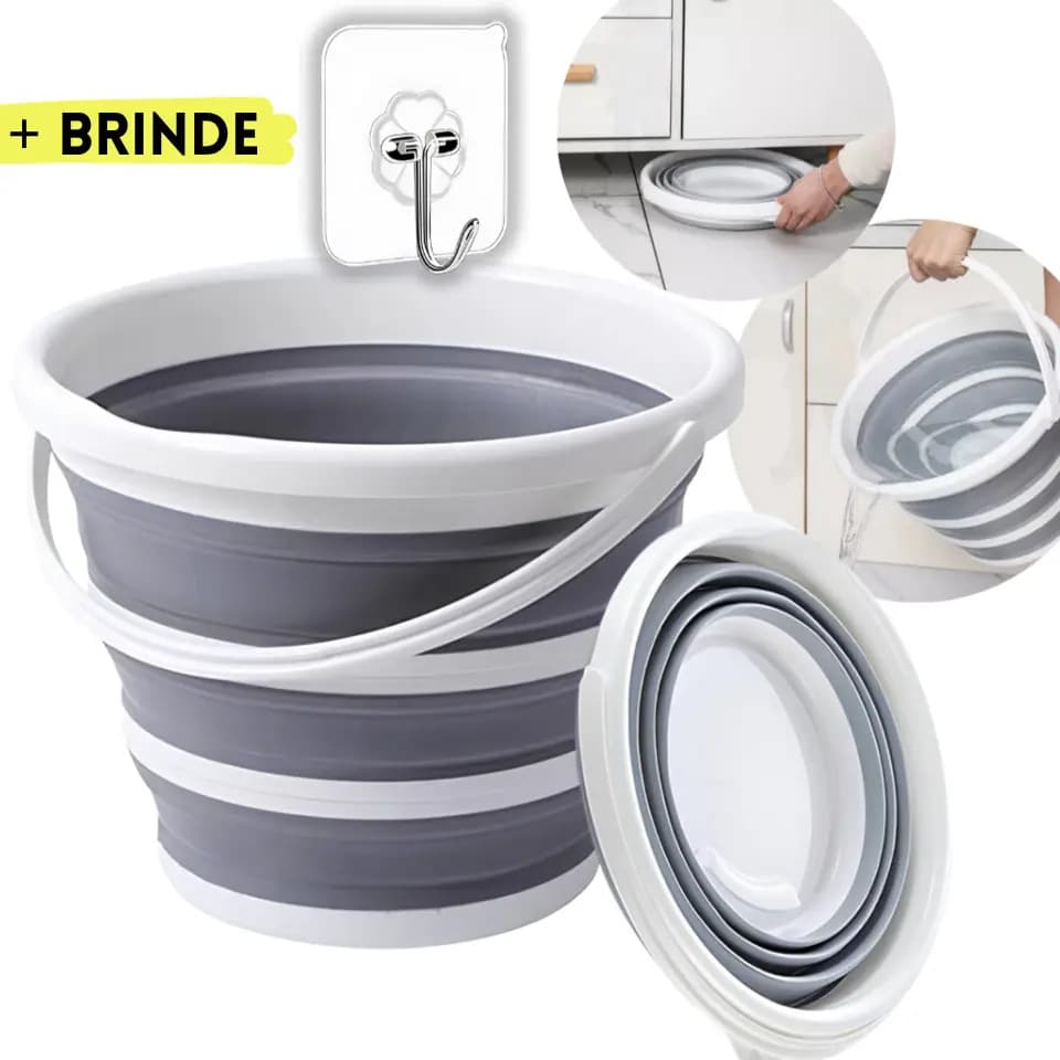 Balde Retrátil 10L Flexível Dobrável Silicone Reforçado Multiuso Compacto Pronta Entrega Cinza e Branco Óh Céus Aletrônix