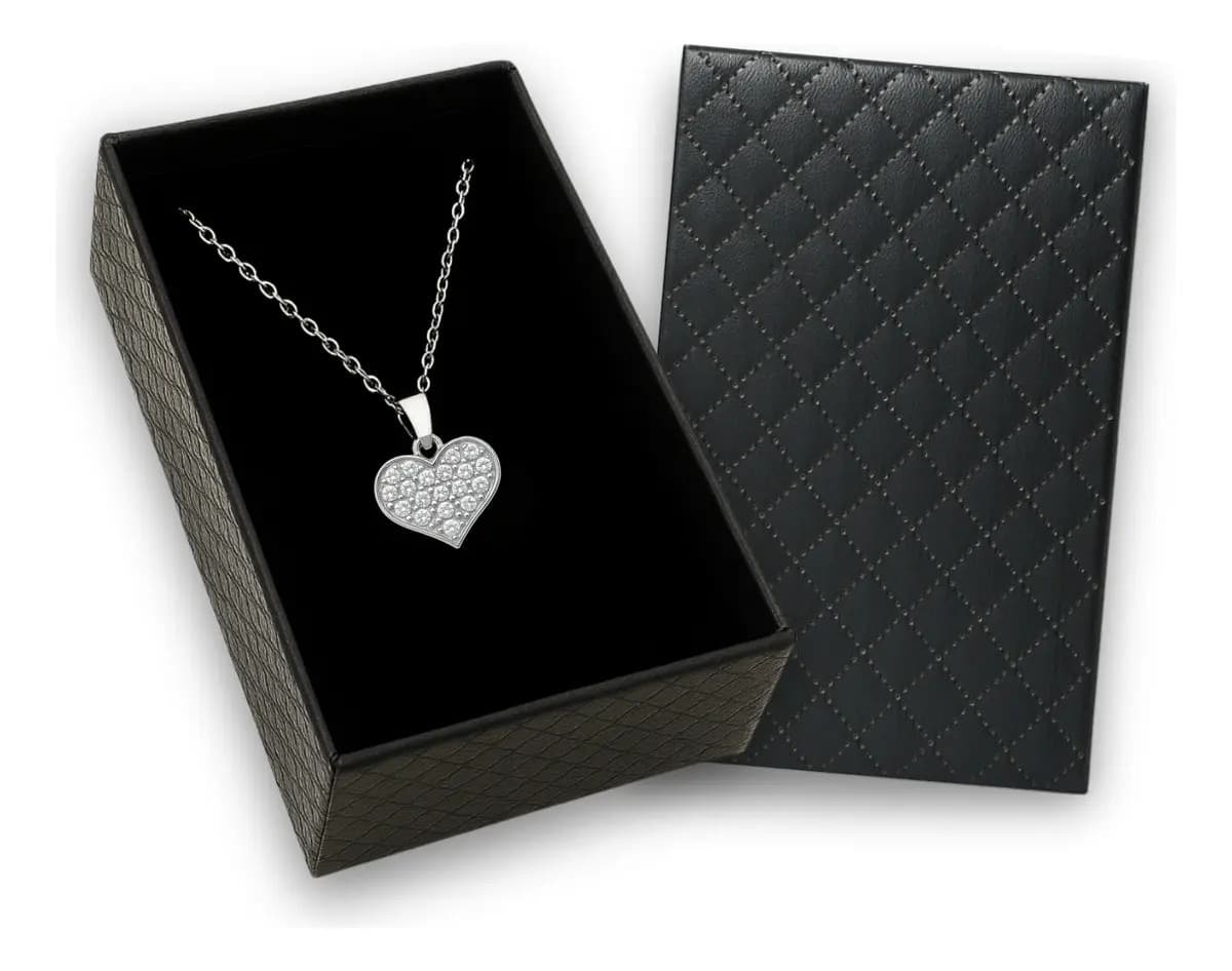 Colar Feminino Pingente Coração Brilhante Aço Inox Presente Cor Prateado