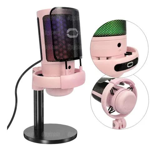 Microfone Rgb Gamer Live Usb Mt-1060r Tomate Profissional Cor Rosa