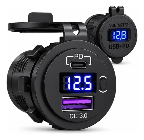 Tomada De Embutir Carregador Veicular Usb + Usb-c Voltimetro