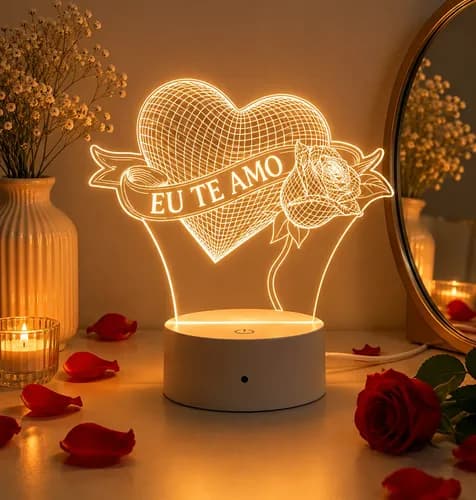 Luminária Led 3d, #amor, Love, Namorados, Coração, Presente