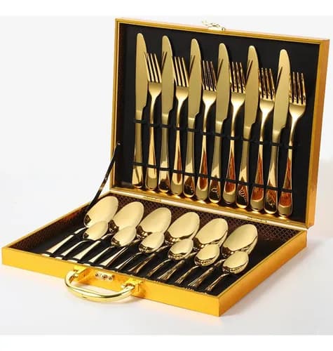 Kit 24 Faqueiro Talheres Dourado Luxo Premium Com Maleta - R$ 72,62