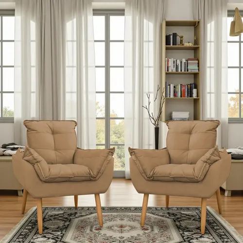 Kit 2 Poltronas Decorativa Opala Para Quarto Sala De Estar - R$ 358,48