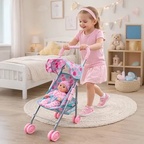 Carrinho De Boneca Dobrável Bebê Passeio Reborn Cobertura - R$ 78