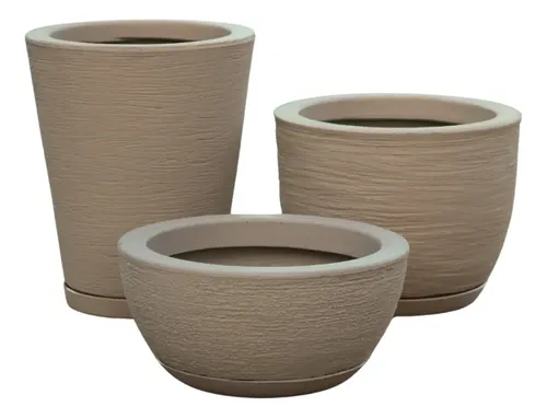Kit 3 Vasos Polietileno Para Plantas Decorativo Cone Bacia - R$ 67,8